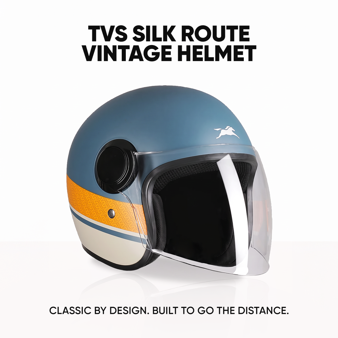 TVS Silk Route Helmet for Men & Women | Vintage Open Face Helmet with Clear Visor | ISI & DOT Certified | ABS Shell | EPS Liner | Retro Stylish Helmet for City & Highway Riding